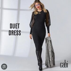 CAbi Elegant Black Long Sleeve Duet Dress 4455 Size Large Body Contour
